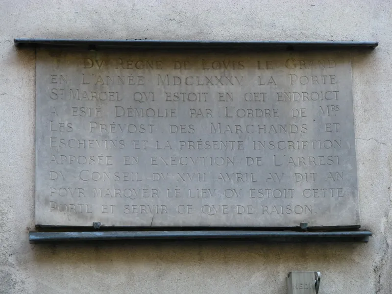 Porte St Marcel de l'enceinte de Charles V — plaque