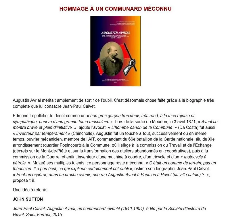 Présentation de la biographie d'Augustin Avrial