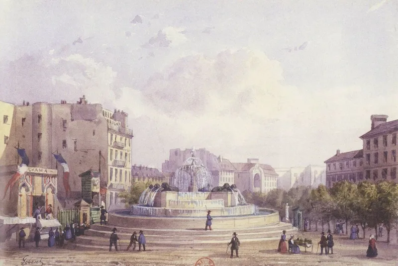 La fontaine du Château d'Eau gelée, qui donna son premier nom à la place