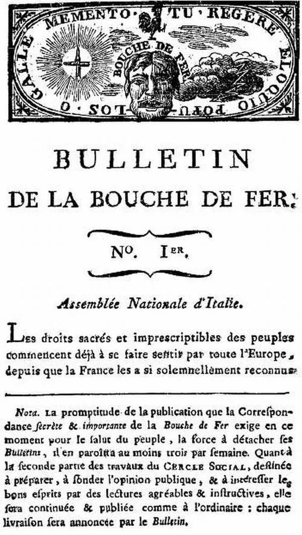 Claude FAUCHET — frontispice de son journal « La bouche de fer »