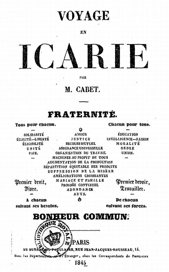 Étienne CABET — frontispice de son « Voyage en Icarie »