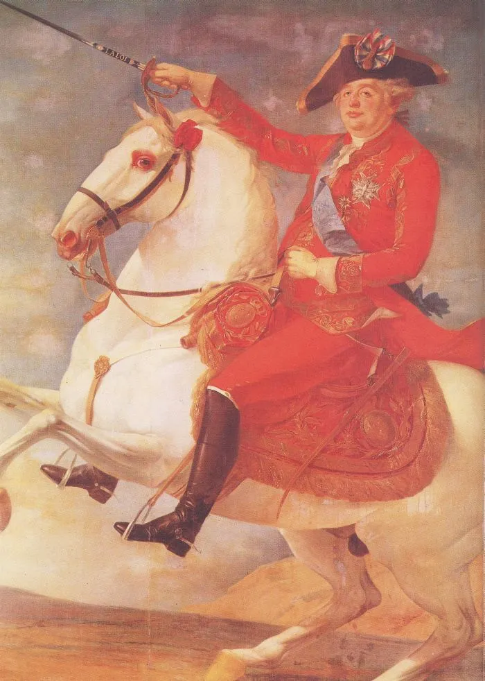 LOUIS XVI reçu à l'Hôtel de Ville — portrait équestre avec la cocarde tricolore