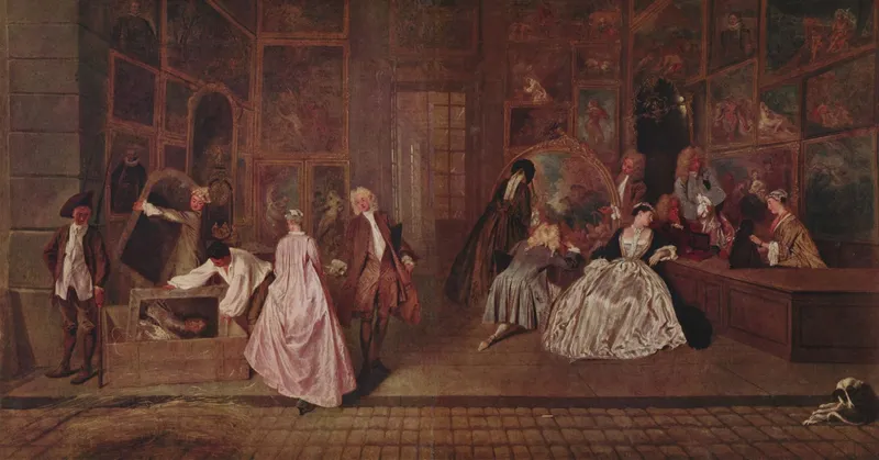 Jean Antoine WATTEAU par Rosalba Carriera — L'enseigne de Gersaint par Watteau
