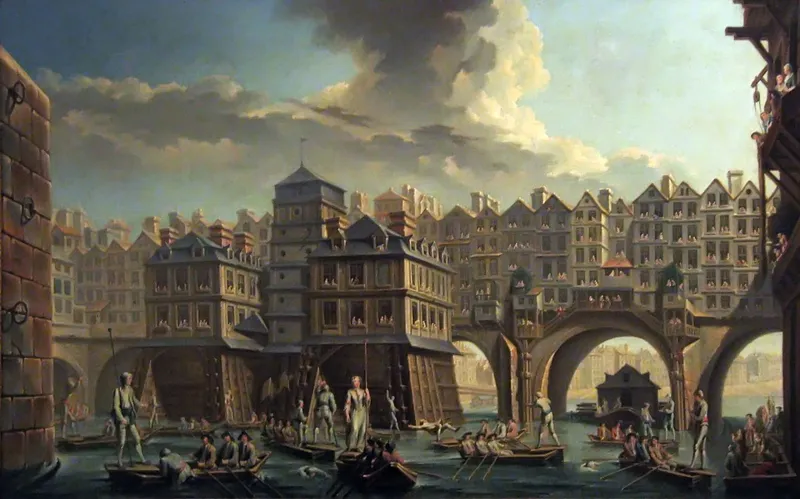 La pompe à feu du pont Notre-Dame et une joute des mariniers par Raguenet