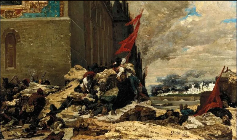 Incendie des Tuileries pendant la Semaine sanglante, vu depuis la barricade du boulevard du Palais