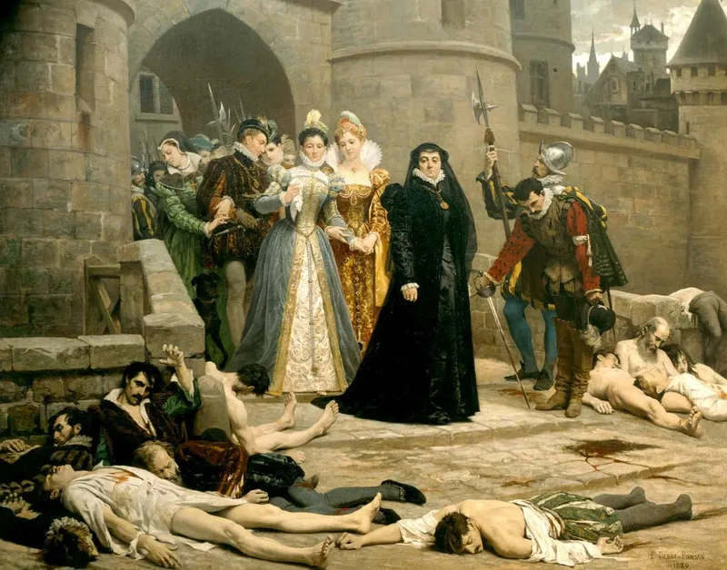 Massacre de la St Barthélemy, l'assassinat de Coligny ; Un matin devant la porte du Louvre, par Édouard Debat-Ponsan
