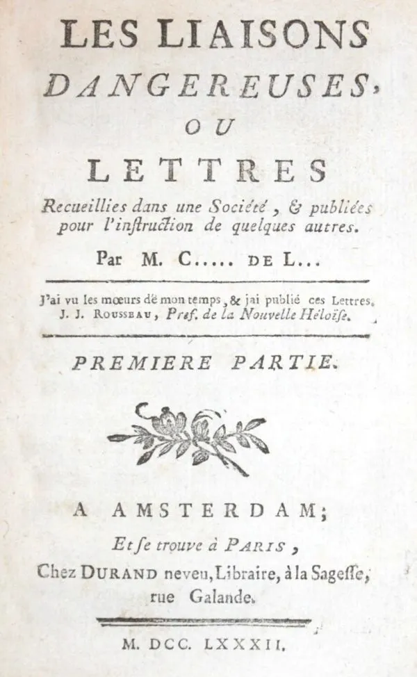 Pierre CHODERLOS de LACLOS par Perronneau. Frontispice des "Liaisons dangereuses"