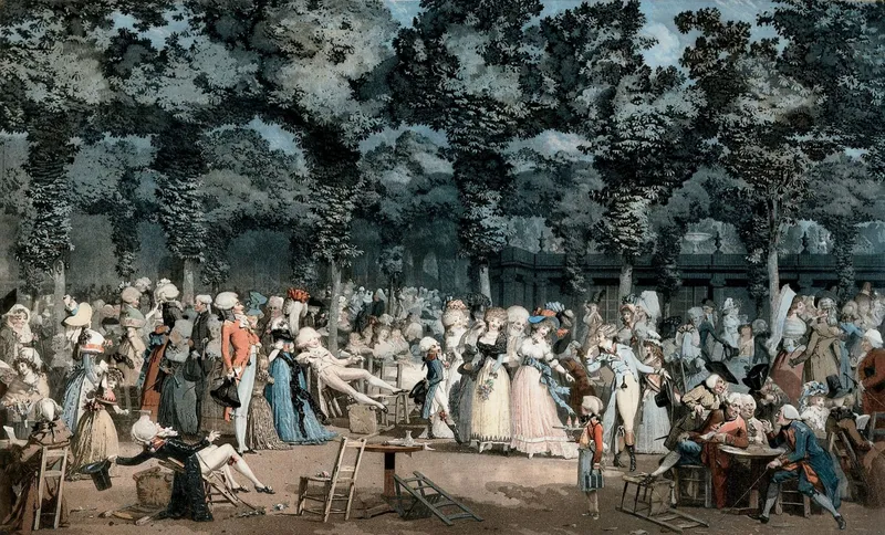 La Promenade publique au jardin du Palais-Royal, estampe de Debucourt (1792)
