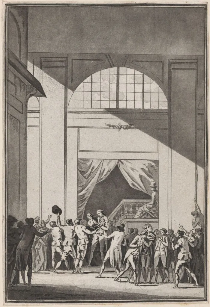 La boutique de Curtius au 17 galerie Montpensier. Curtius remet aux insurgés les bustes de Necker et du duc d'Orléans
