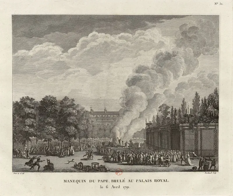 Philippe KREUTZ, alias CURTIUS. Son buste du pape en cire est brûlé le 6 avril 1791