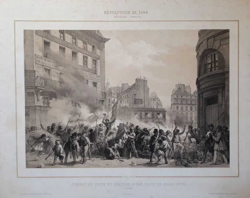 Barricade place du Palais-Royal le 23 février 1848, par Jules David