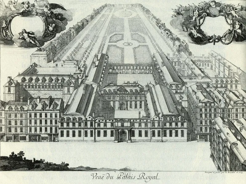 Le Palais-Royal aujourd'hui et avant la construction des arcades par Philippe d'Orléans