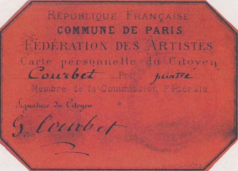 Gustave Courbet — sa carte de membre de la Fédération des Artistes