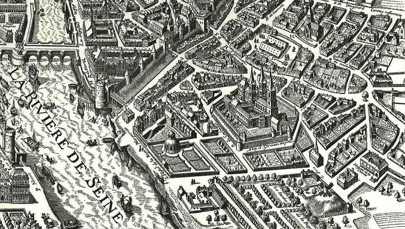 Plan de St Germain des Prés sous Louis VII — plan dressé par Mathieu Mérian en 1615
