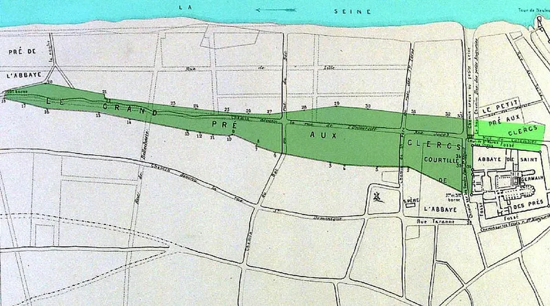 Le Pré aux Clercs dans les Riches heures du duc de Berry — plan du Petit et du Grand Pré aux Clercs