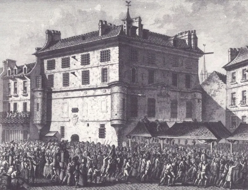 Prison militaire de l’Abbaye en 1852 — délivrance par le peuple des gardes-françaises le 30 juin 1789