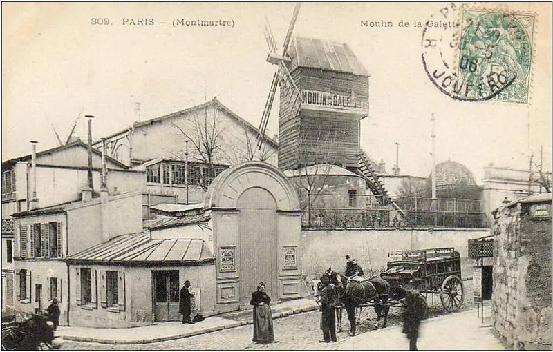 Le moulin de la Galette en 1830 et son bal en 1906
