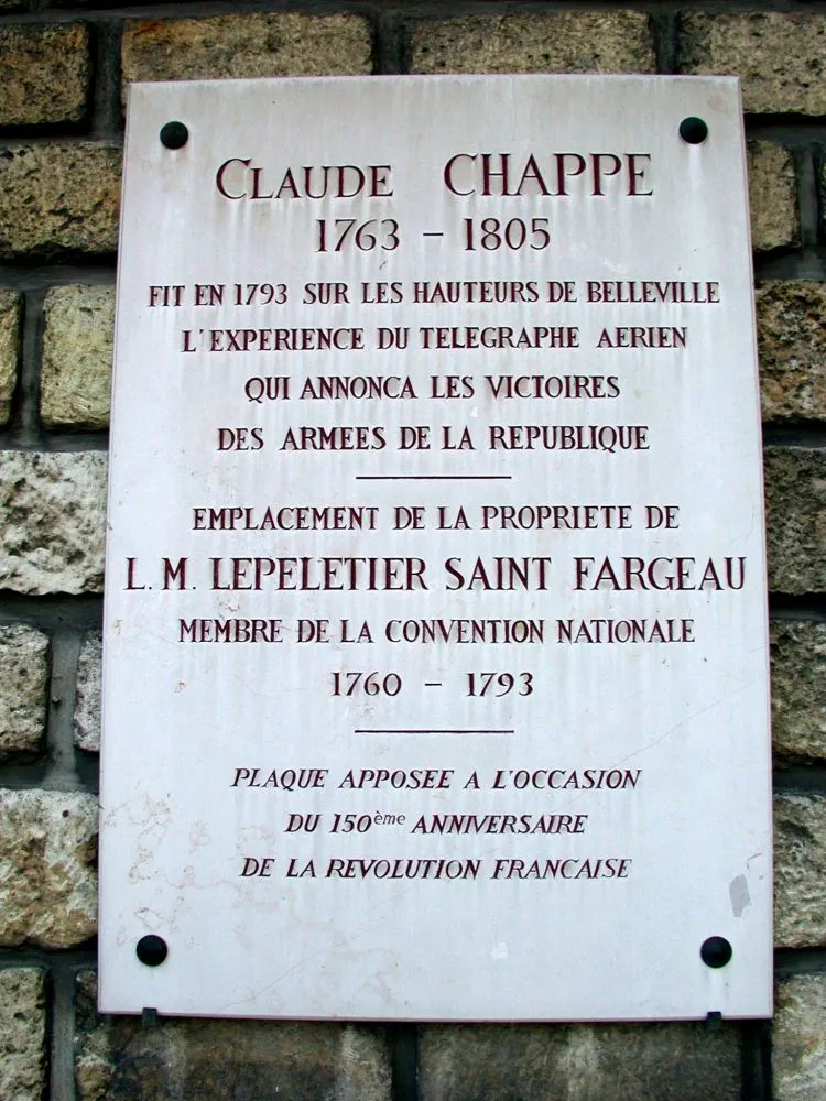 Claude Chappe — plaque commémorant l'installation de son télégraphe optique