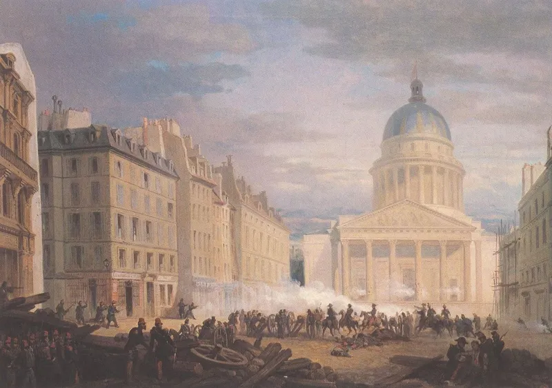 Barricade de la rue Soufflot en février 1848, et à nouveau en juin